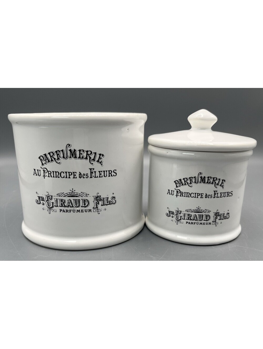 America Retold Jn Giraud Fils Parfumeur Ceramic Canister Jar Set White Black